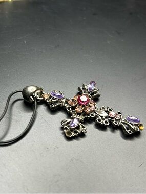 Gothic Victorian revival Cross Pendant Necklace with Pink & Purple